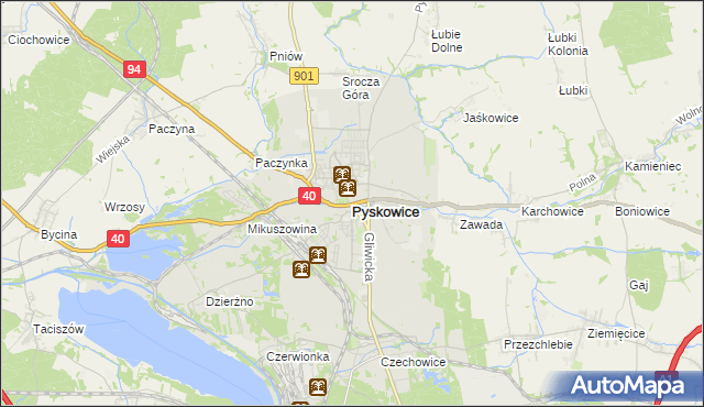 mapa Pyskowice powiat gliwicki, Pyskowice powiat gliwicki na mapie Targeo