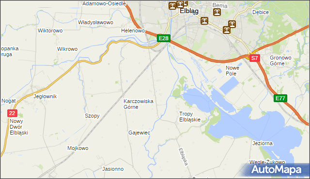 mapa Raczki Elbląskie, Raczki Elbląskie na mapie Targeo