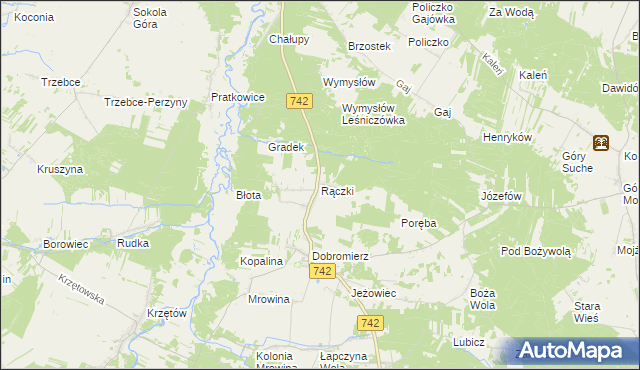 mapa Rączki gmina Kluczewsko, Rączki gmina Kluczewsko na mapie Targeo