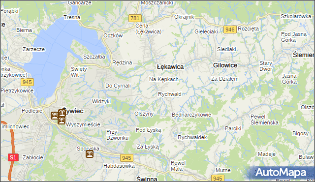 mapa Rychwałd gmina Gilowice, Rychwałd gmina Gilowice na mapie Targeo