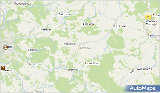mapa Rząśnik gmina Świerzawa, Rząśnik gmina Świerzawa na mapie Targeo