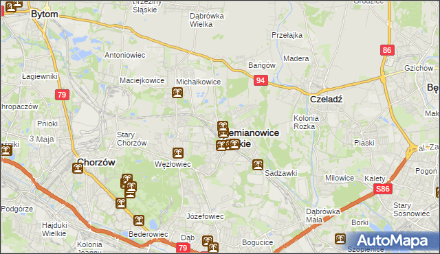 mapa Siemianowice Śląskie, Siemianowice Śląskie na mapie Targeo