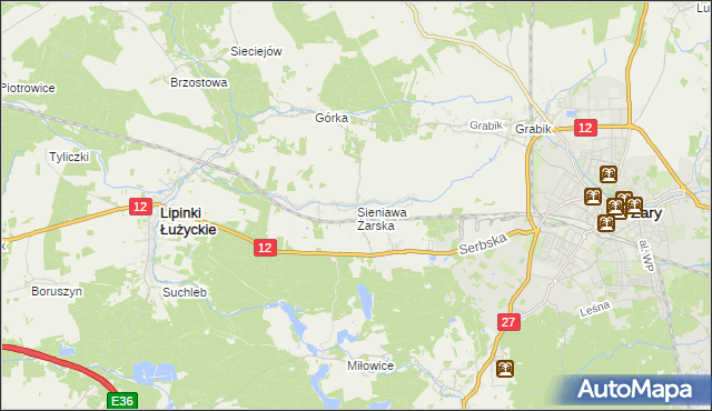 mapa Sieniawa Żarska, Sieniawa Żarska na mapie Targeo