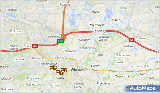 mapa Śledziejowice, Śledziejowice na mapie Targeo