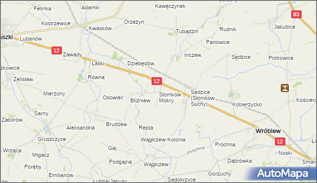 mapa Słomków Mokry, Słomków Mokry na mapie Targeo