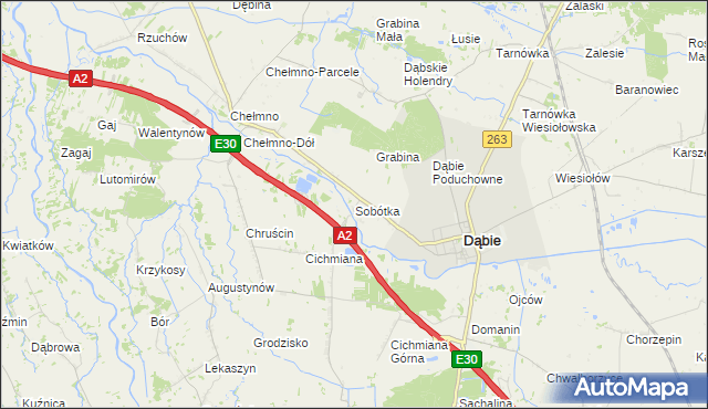 mapa Sobótka gmina Dąbie, Sobótka gmina Dąbie na mapie Targeo