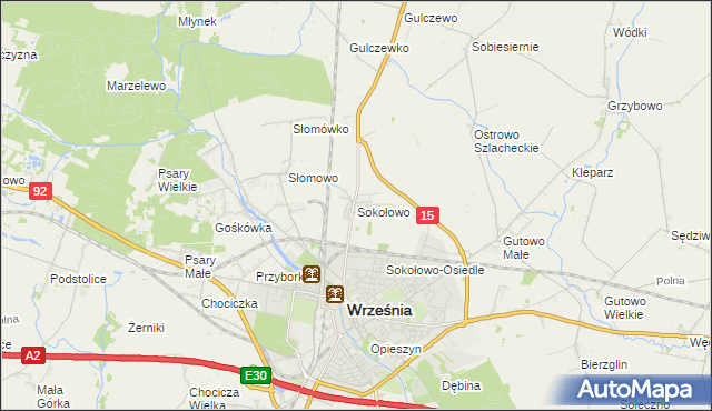 mapa Sokołowo gmina Września, Sokołowo gmina Września na mapie Targeo