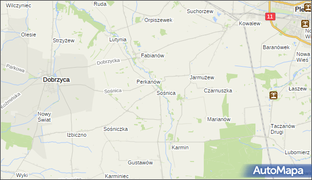 mapa Sośnica gmina Dobrzyca, Sośnica gmina Dobrzyca na mapie Targeo