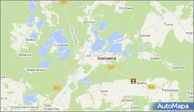 mapa Sosnowica powiat parczewski, Sosnowica powiat parczewski na mapie Targeo