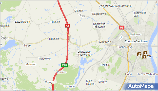 mapa Stanisławie gmina Tczew, Stanisławie gmina Tczew na mapie Targeo