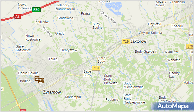 mapa Stare Budy gmina Jaktorów, Stare Budy gmina Jaktorów na mapie Targeo