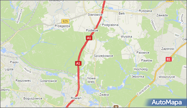 mapa Szczejkowice, Szczejkowice na mapie Targeo