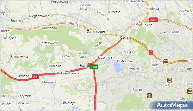 mapa Szczyglice gmina Zabierzów, Szczyglice gmina Zabierzów na mapie Targeo