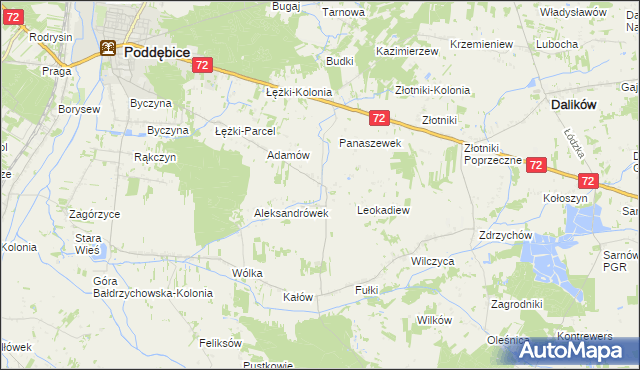 mapa Szczyty gmina Poddębice, Szczyty gmina Poddębice na mapie Targeo