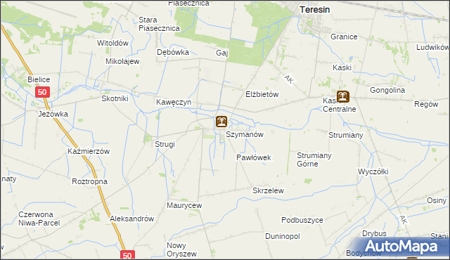 mapa Szymanów gmina Teresin, Szymanów gmina Teresin na mapie Targeo