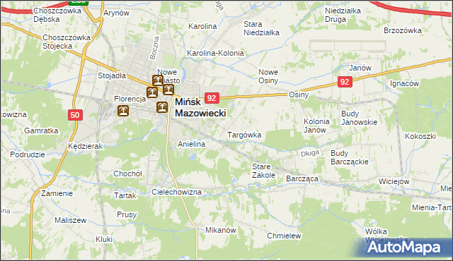 mapa Targówka gmina Mińsk Mazowiecki, Targówka gmina Mińsk Mazowiecki na mapie Targeo