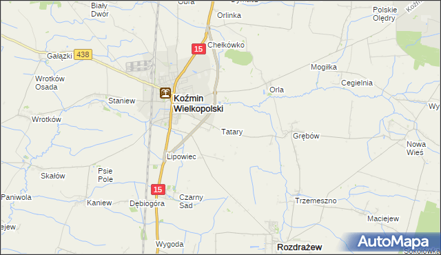mapa Tatary gmina Koźmin Wielkopolski, Tatary gmina Koźmin Wielkopolski na mapie Targeo