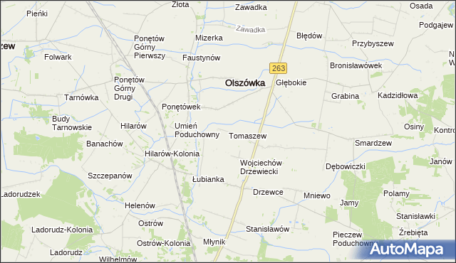 mapa Tomaszew gmina Olszówka, Tomaszew gmina Olszówka na mapie Targeo