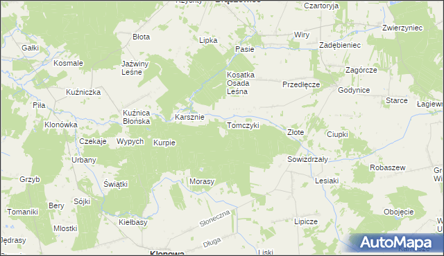 mapa Tomczyki gmina Klonowa, Tomczyki gmina Klonowa na mapie Targeo