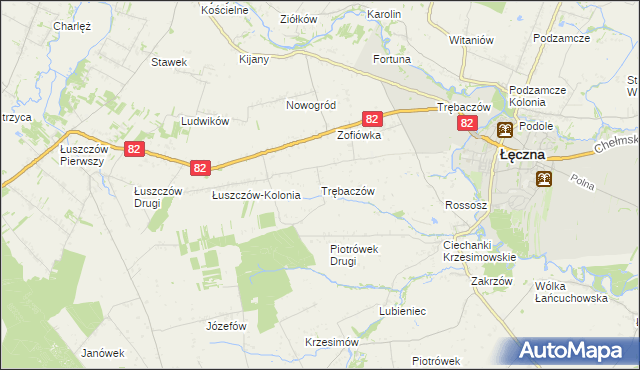 mapa Trębaczów gmina Łęczna, Trębaczów gmina Łęczna na mapie Targeo