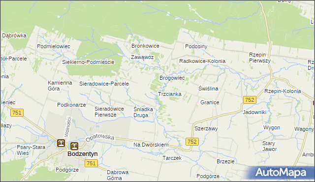 mapa Trzcianka gmina Bodzentyn, Trzcianka gmina Bodzentyn na mapie Targeo