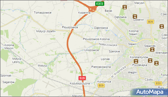 mapa Uniszowice, Uniszowice na mapie Targeo