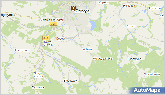 mapa Wilków gmina Złotoryja, Wilków gmina Złotoryja na mapie Targeo