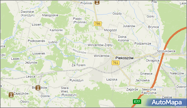 mapa Wincentów gmina Piekoszów, Wincentów gmina Piekoszów na mapie Targeo