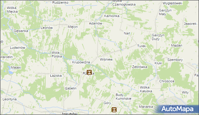 mapa Wiśniew gmina Jakubów, Wiśniew gmina Jakubów na mapie Targeo