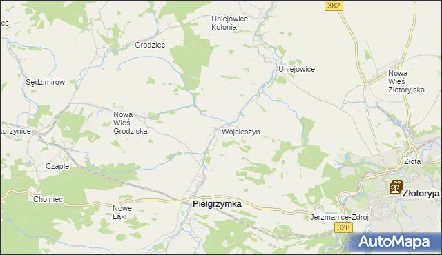 mapa Wojcieszyn gmina Pielgrzymka, Wojcieszyn gmina Pielgrzymka na mapie Targeo