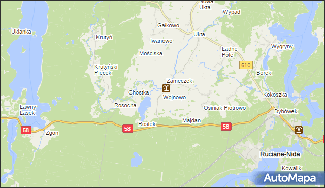 mapa Wojnowo gmina Ruciane-Nida, Wojnowo gmina Ruciane-Nida na mapie Targeo