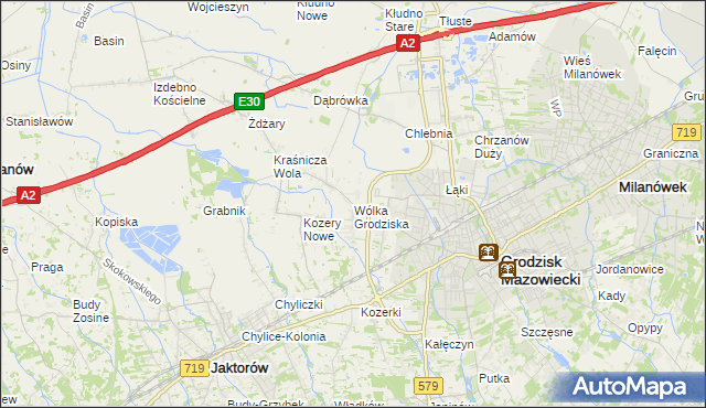 mapa Wólka Grodziska gmina Grodzisk Mazowiecki, Wólka Grodziska gmina Grodzisk Mazowiecki na mapie Targeo