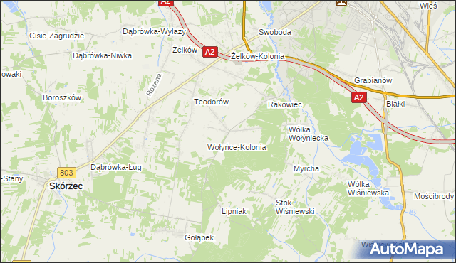 mapa Wołyńce gmina Siedlce, Wołyńce gmina Siedlce na mapie Targeo