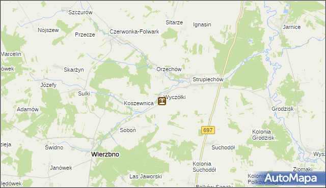 mapa Wyczółki gmina Wierzbno, Wyczółki gmina Wierzbno na mapie Targeo