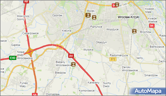 mapa Wysoka gmina Kobierzyce, Wysoka gmina Kobierzyce na mapie Targeo