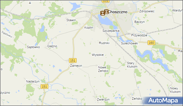 mapa Wysokie gmina Choszczno, Wysokie gmina Choszczno na mapie Targeo