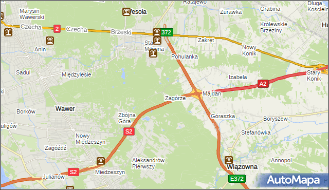 mapa Zagórze gmina Wiązowna, Zagórze gmina Wiązowna na mapie Targeo