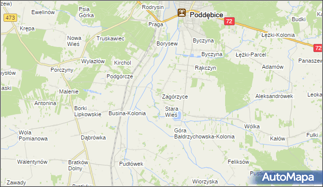 mapa Zagórzyce gmina Poddębice, Zagórzyce gmina Poddębice na mapie Targeo