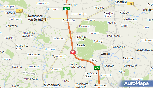 mapa Zalesie gmina Iwanowice, Zalesie gmina Iwanowice na mapie Targeo