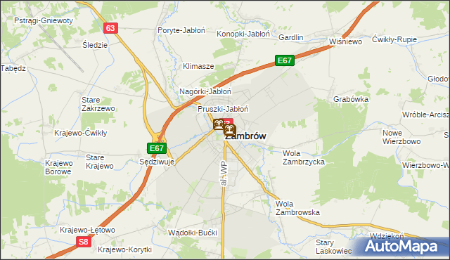 mapa Zambrów, Zambrów na mapie Targeo