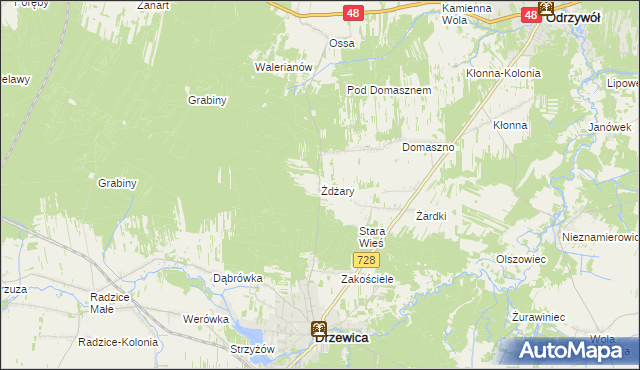 mapa Żdżary gmina Drzewica, Żdżary gmina Drzewica na mapie Targeo