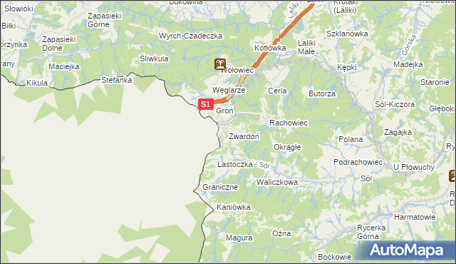 mapa Zwardoń, Zwardoń na mapie Targeo