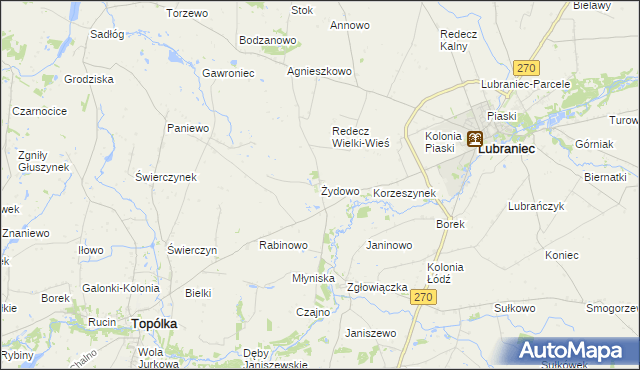 mapa Żydowo gmina Lubraniec, Żydowo gmina Lubraniec na mapie Targeo