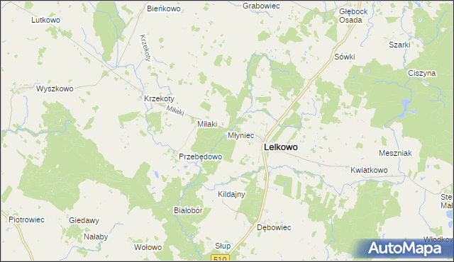 mapa Młyniec gmina Lelkowo, Młyniec gmina Lelkowo na mapie Targeo
