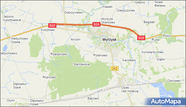 mapa Polanowo gmina Wyrzysk, Polanowo gmina Wyrzysk na mapie Targeo