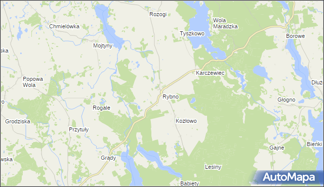mapa Rybno gmina Sorkwity, Rybno gmina Sorkwity na mapie Targeo