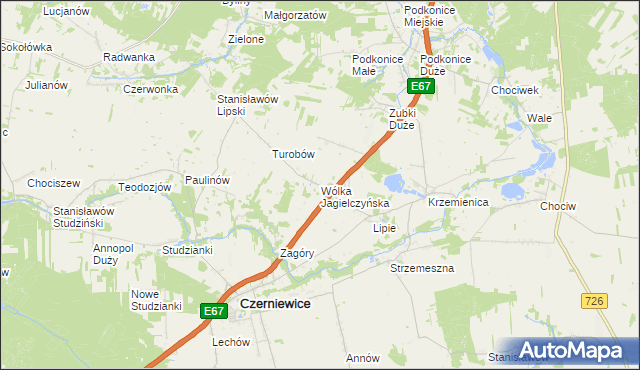 mapa Wólka Jagielczyńska, Wólka Jagielczyńska na mapie Targeo