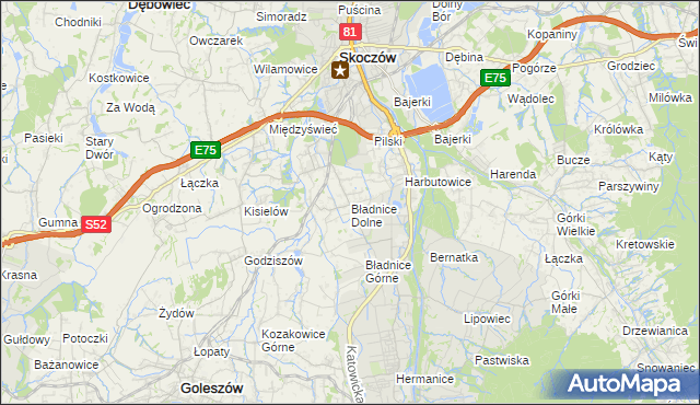 mapa Bładnice Dolne, Bładnice Dolne na mapie Targeo