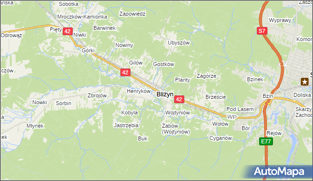 mapa Bliżyn, Bliżyn na mapie Targeo