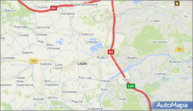 mapa Budzyń gmina Liszki, Budzyń gmina Liszki na mapie Targeo